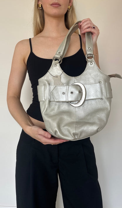 Vintage silver buckle leather bag