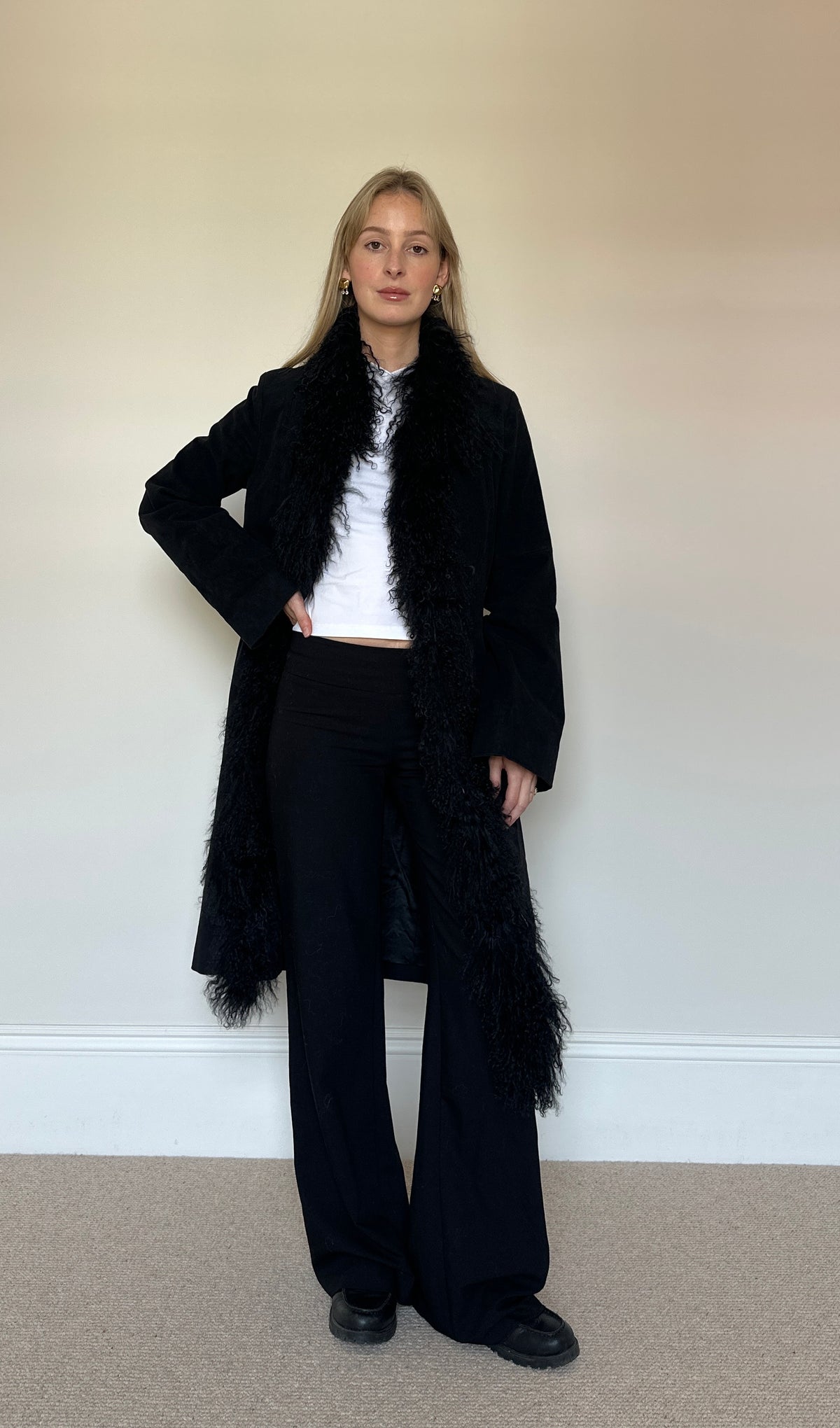 Vintage black mongolian fur coat