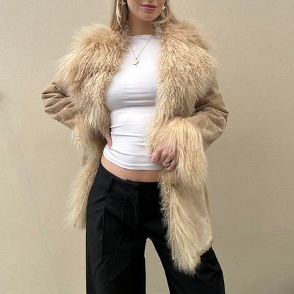 Vintage 00s suede & Mongolian fur afghan coat