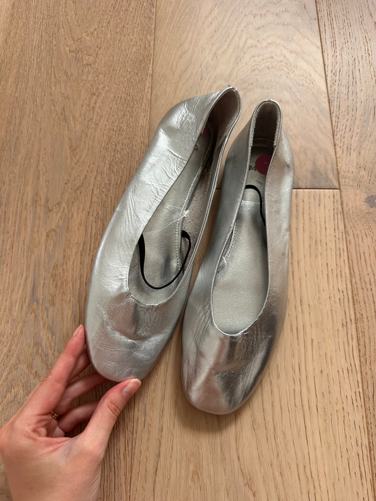 SALE silver leather ballet flats