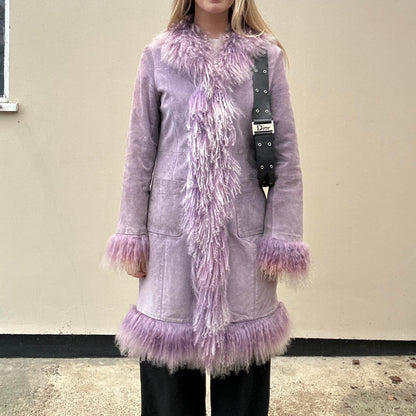 Vintage lilac suede Mongolian afghan coat