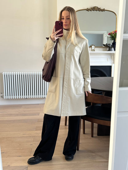 Vintage cream leather trench coat