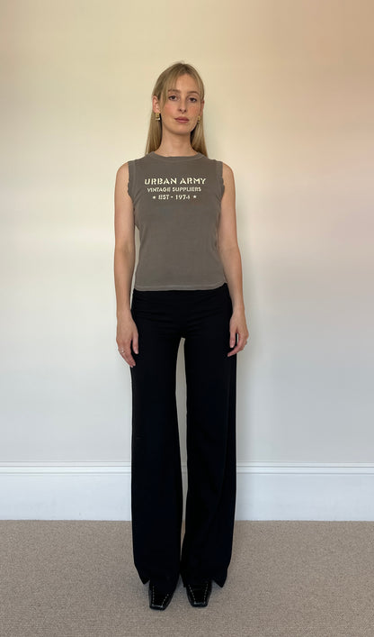 Vintage  Khaki Slogan Sleeveless Top