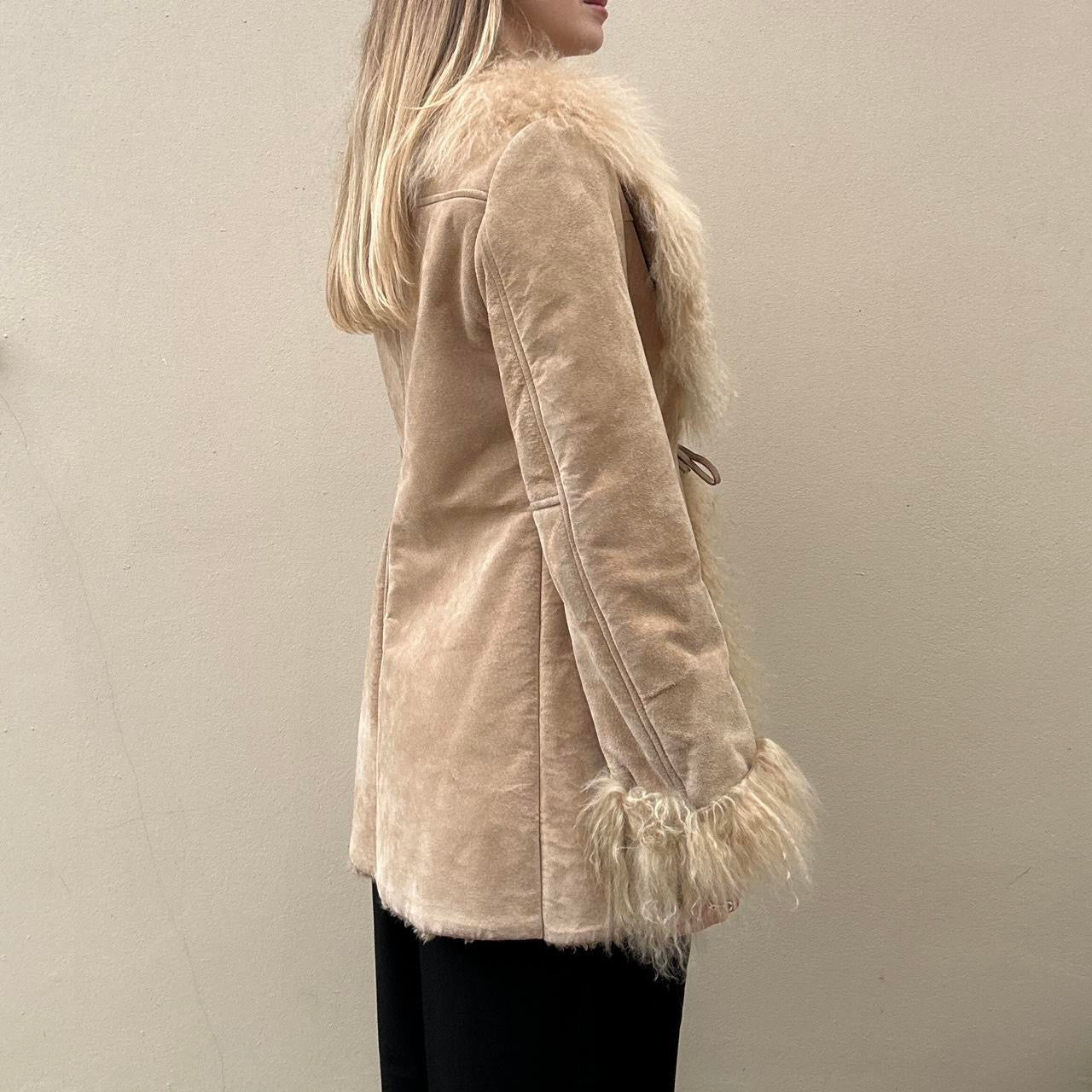 Vintage 00s suede & Mongolian fur afghan coat