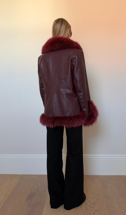 Vintage Burgundy Fur & Leather Jacket