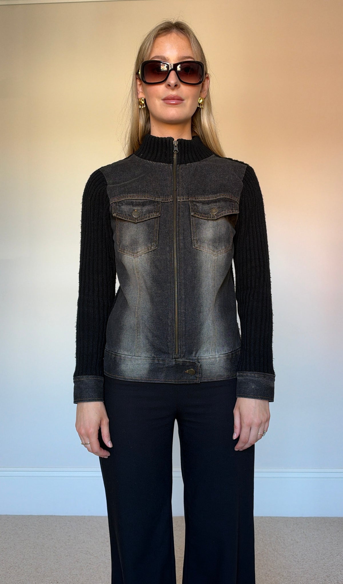 Vintage denim & knit jumper jacket