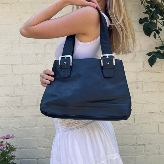 Vintage 00s navy blue leather handbag