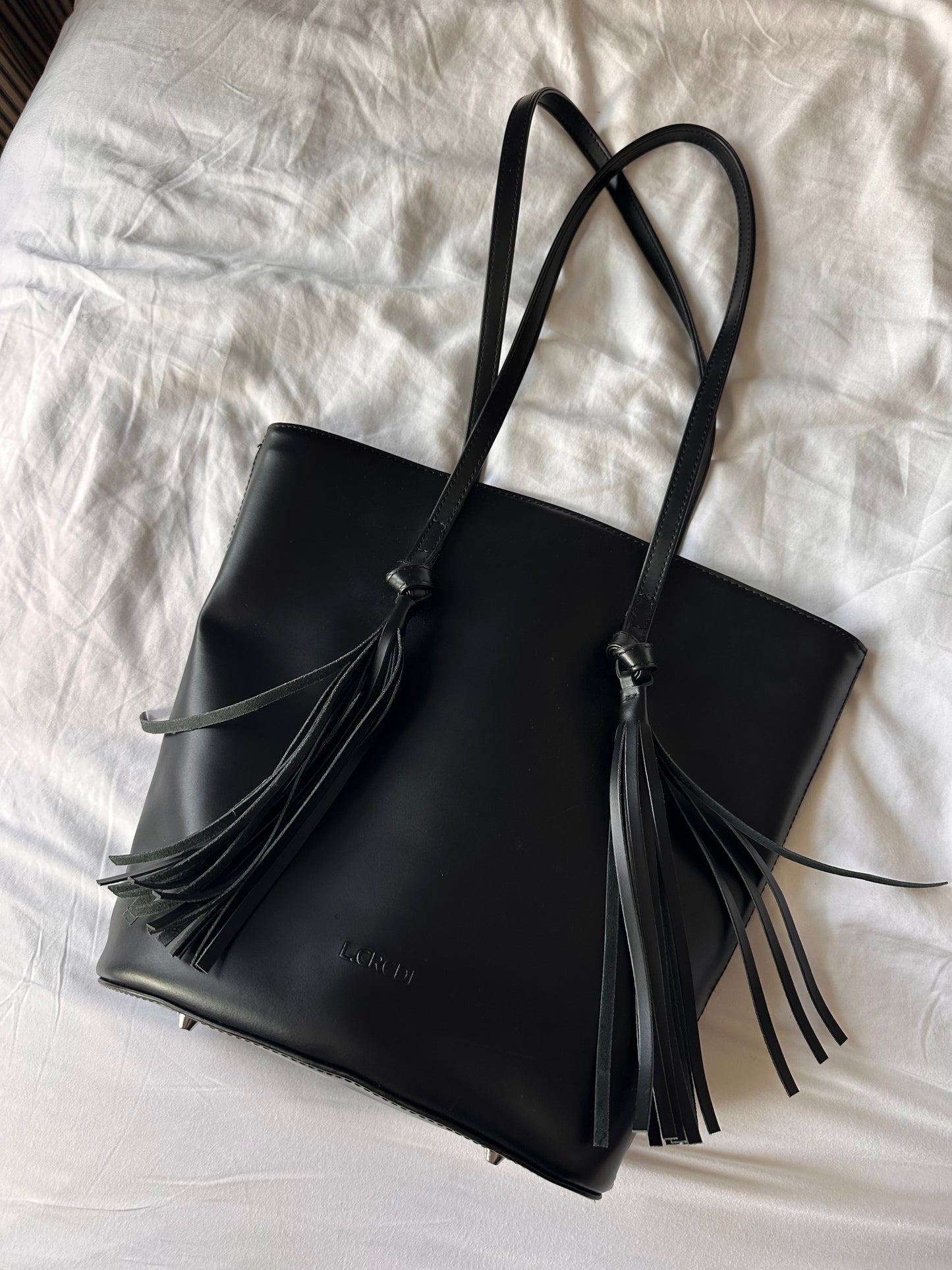 Black leather Tassle Bag