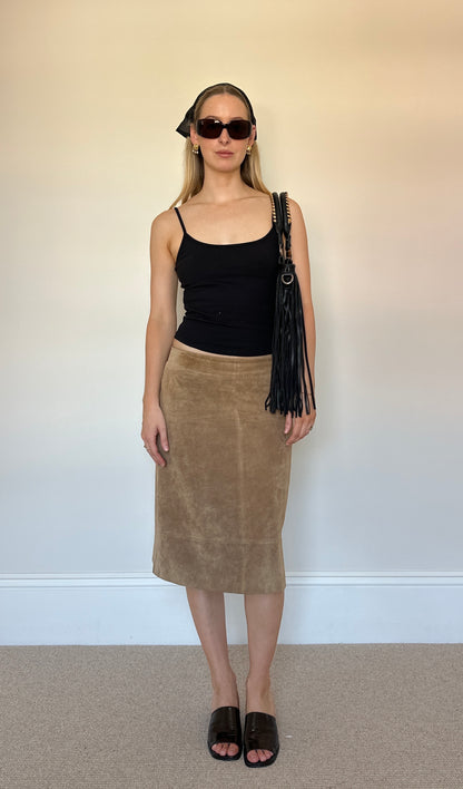Vintage real suede midi skirt