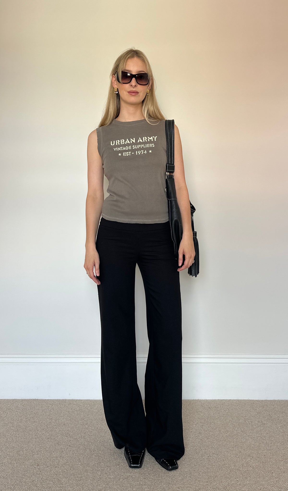 Vintage  Khaki Slogan Sleeveless Top