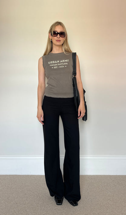 Vintage  Khaki Slogan Sleeveless Top