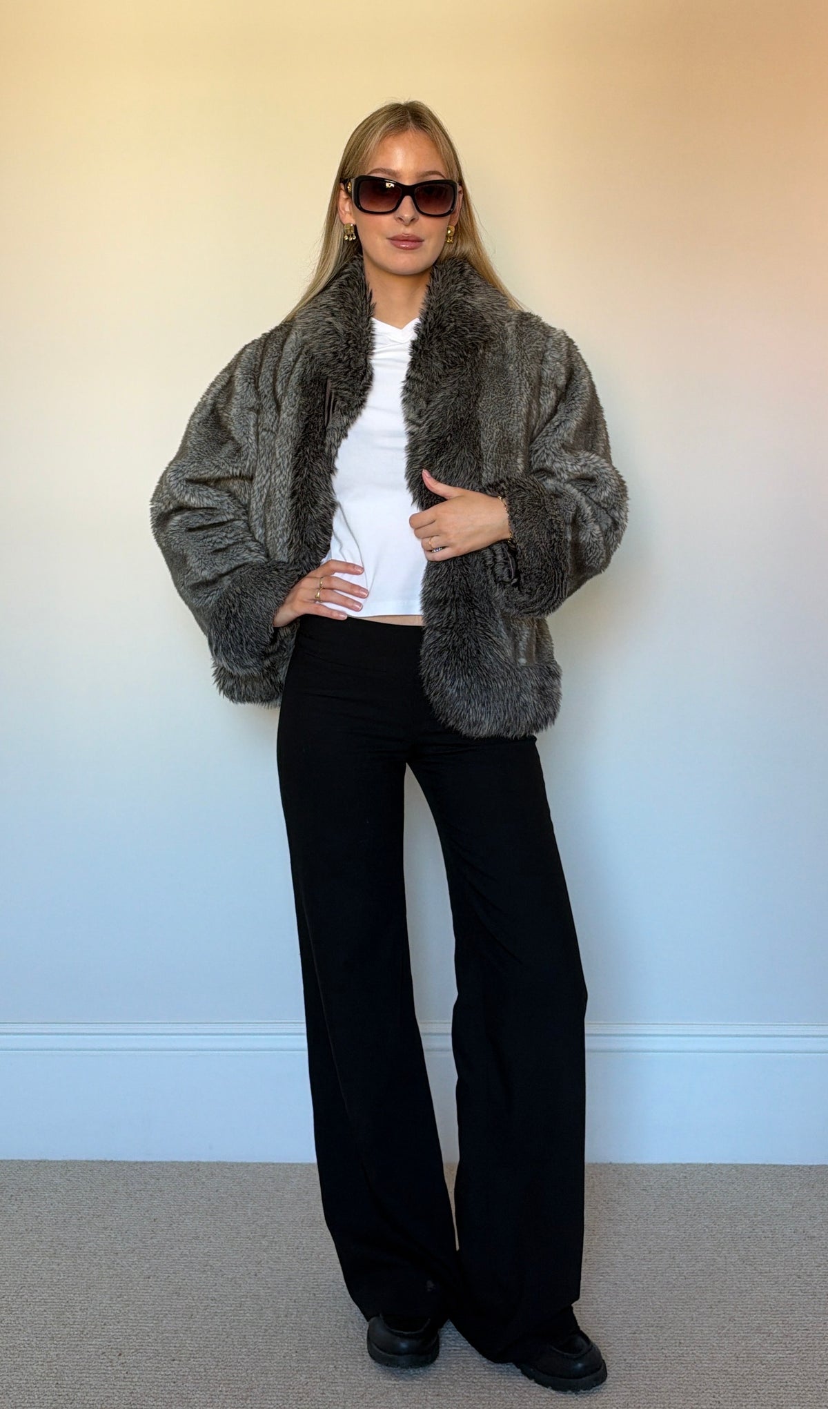 Vintage grey faux fur jacket