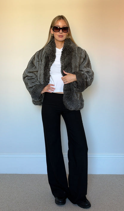 Vintage grey faux fur jacket