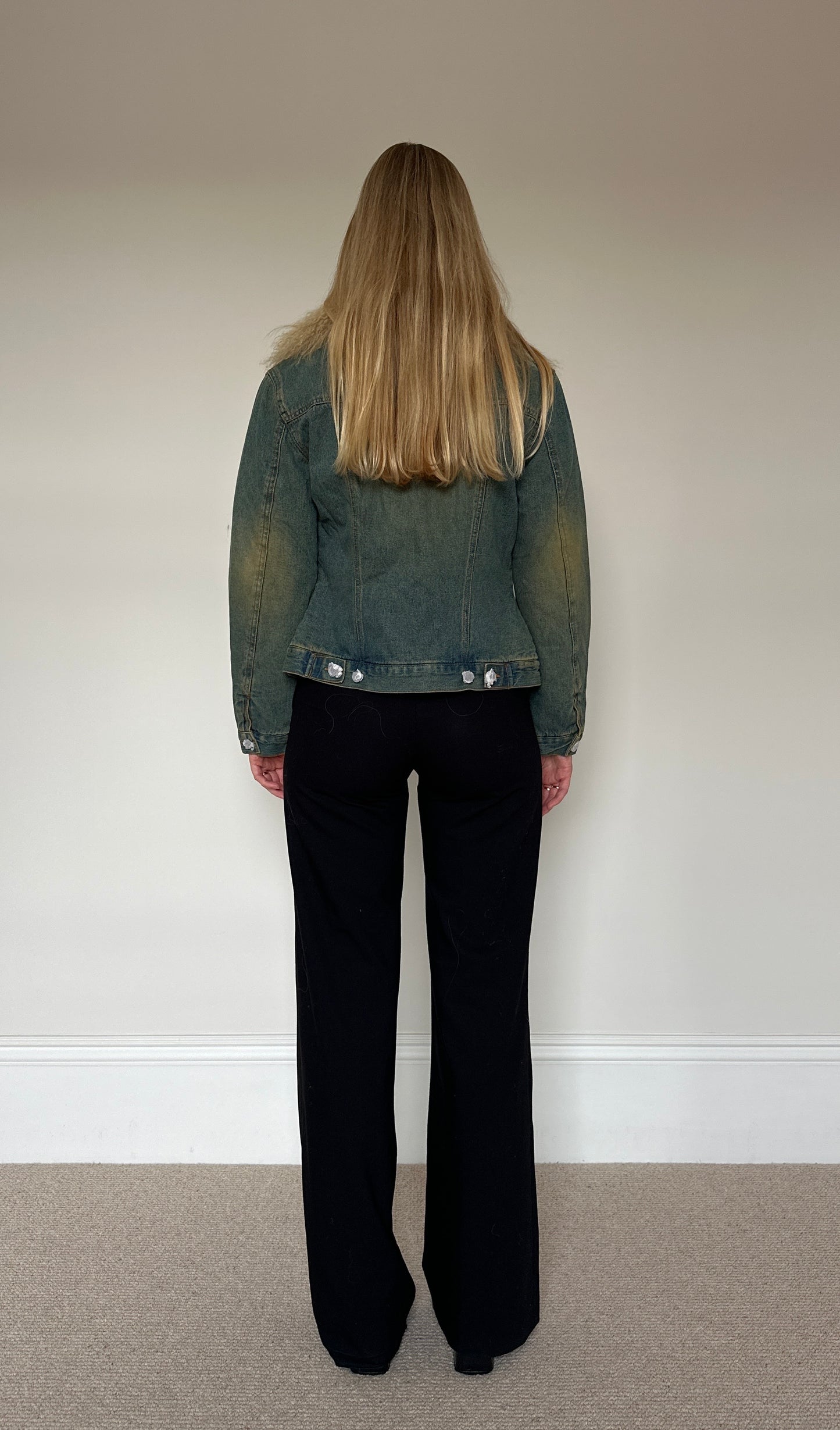 Vintage denim & Mongolian fur jacket