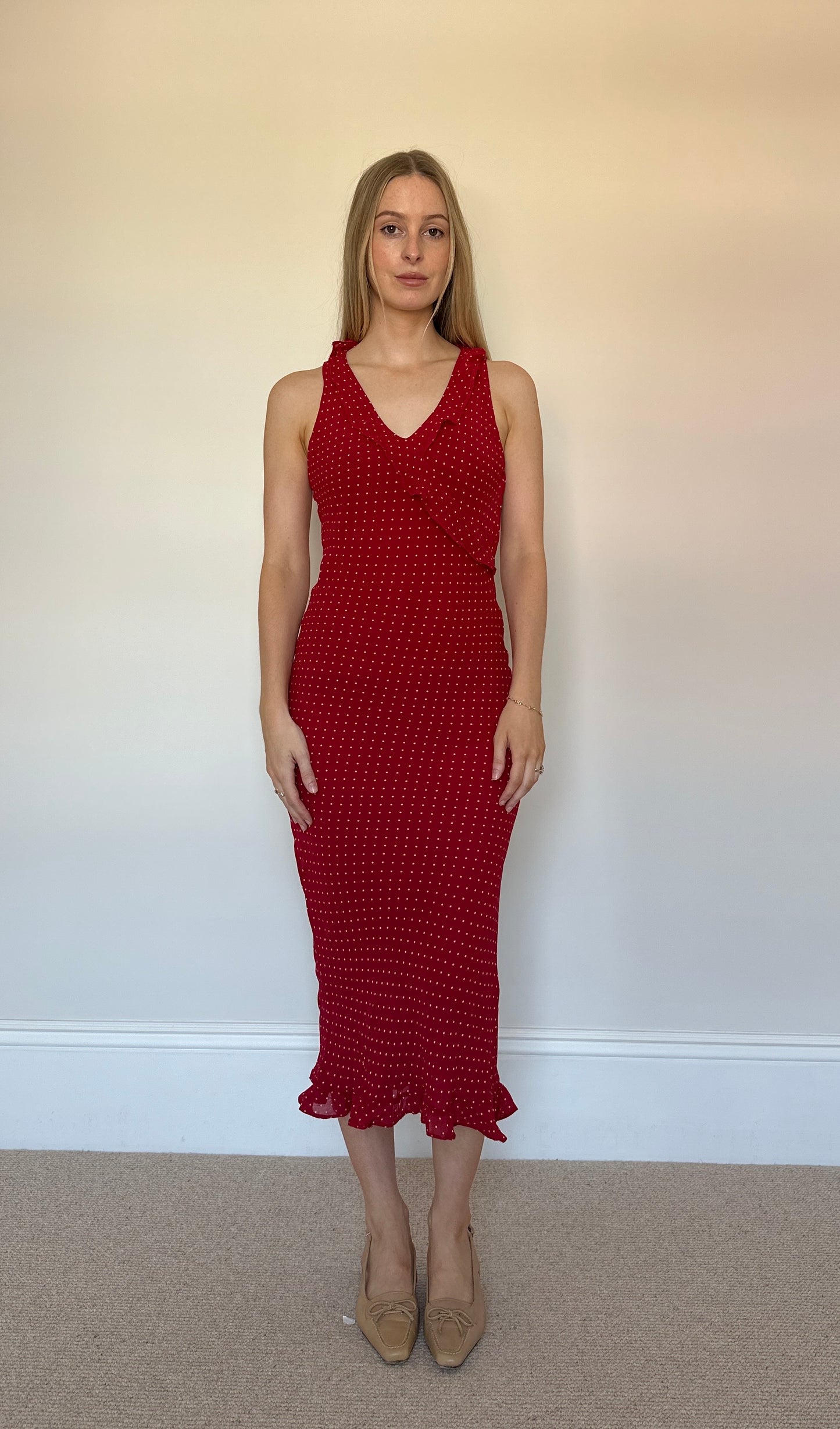 Vintage red polka dot frill dress
