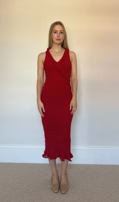 Vintage red polka dot frill dress
