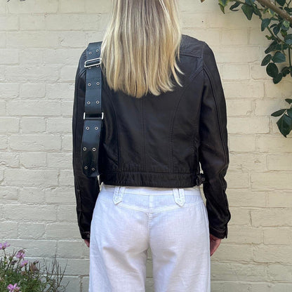 Vintage 00s brown leather biker jacket