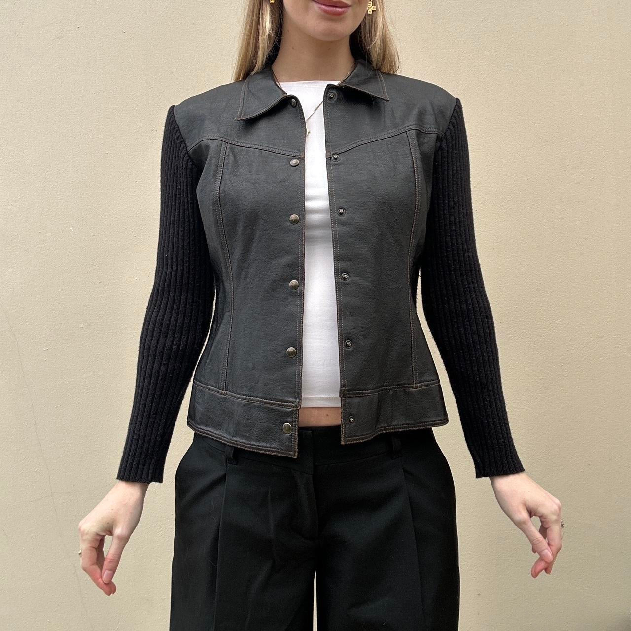 Vintage 00s leather & knit jumper jacket