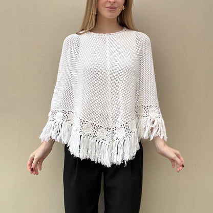 Cream knitted Tassle poncho
