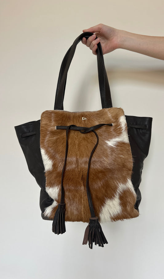 Cow hide tassle bag