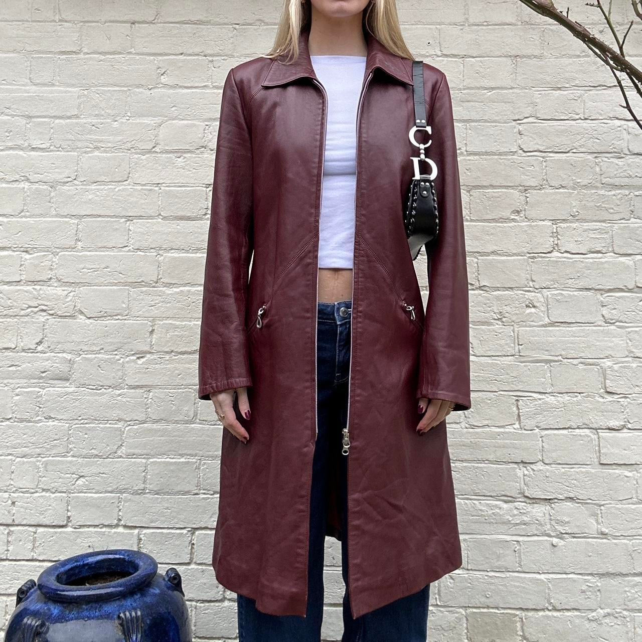 Vintage 90s burgundy leather trench coat