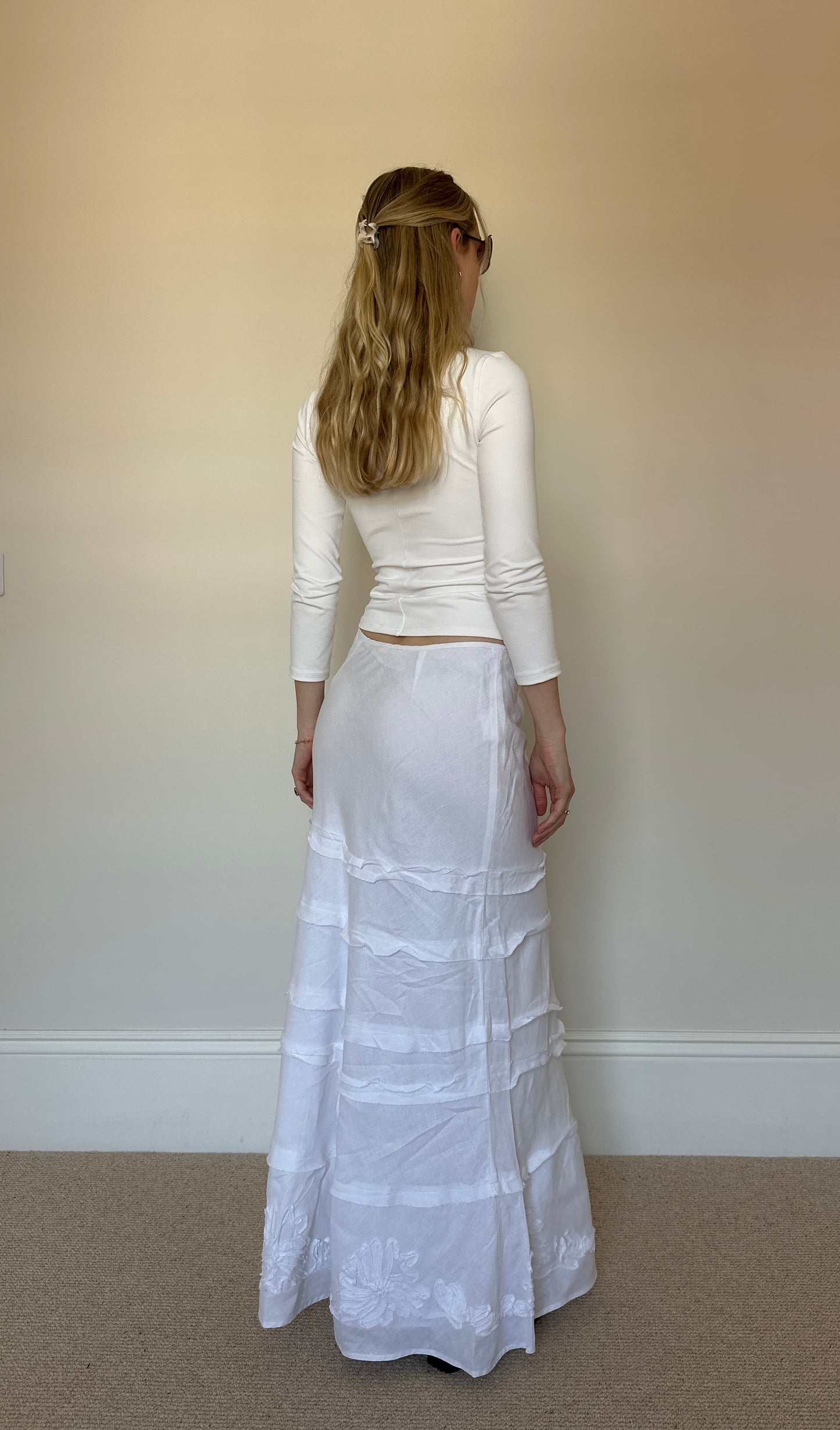 White 100% Linen Maxi Skirt