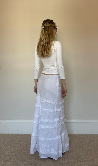 White 100% Linen Maxi Skirt