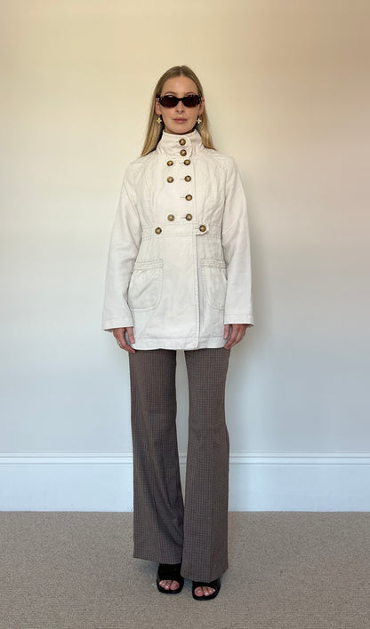 Beige button up trench coat