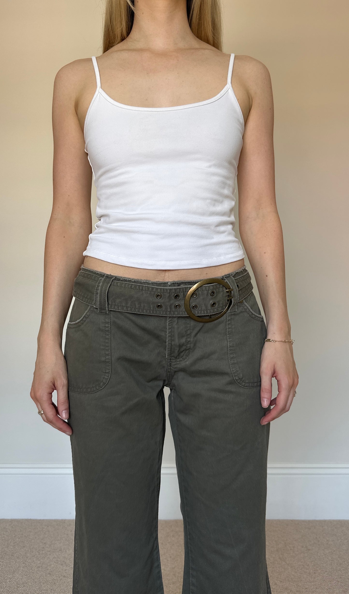 Vintage grommet belt khaki capris
