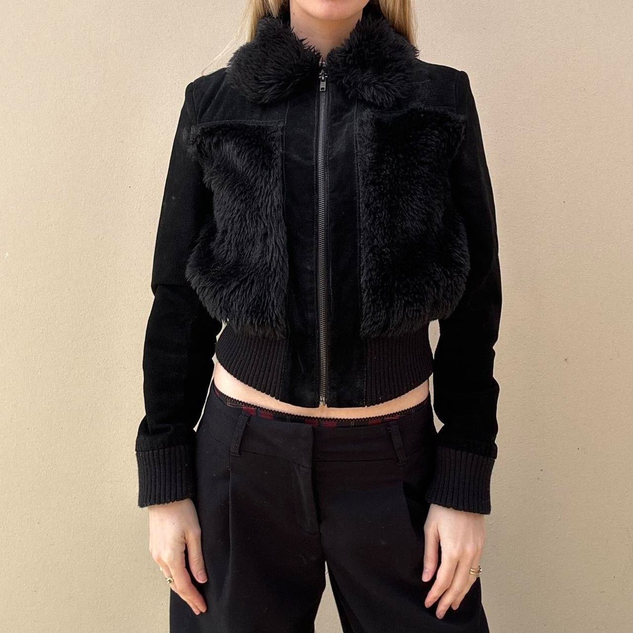 Vintage 00s suede & faux fur bomber jacket