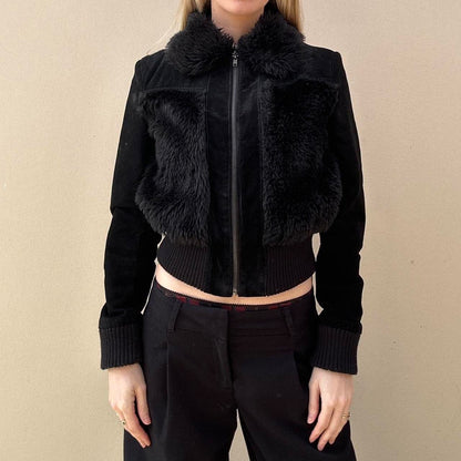 Vintage 00s suede & faux fur bomber jacket