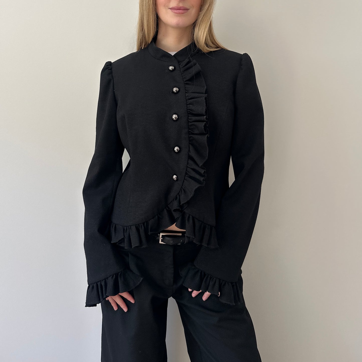 Vintage ruffle asymmetric jacket
