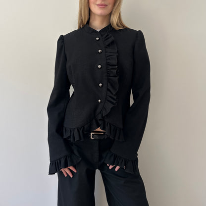 Vintage ruffle asymmetric jacket