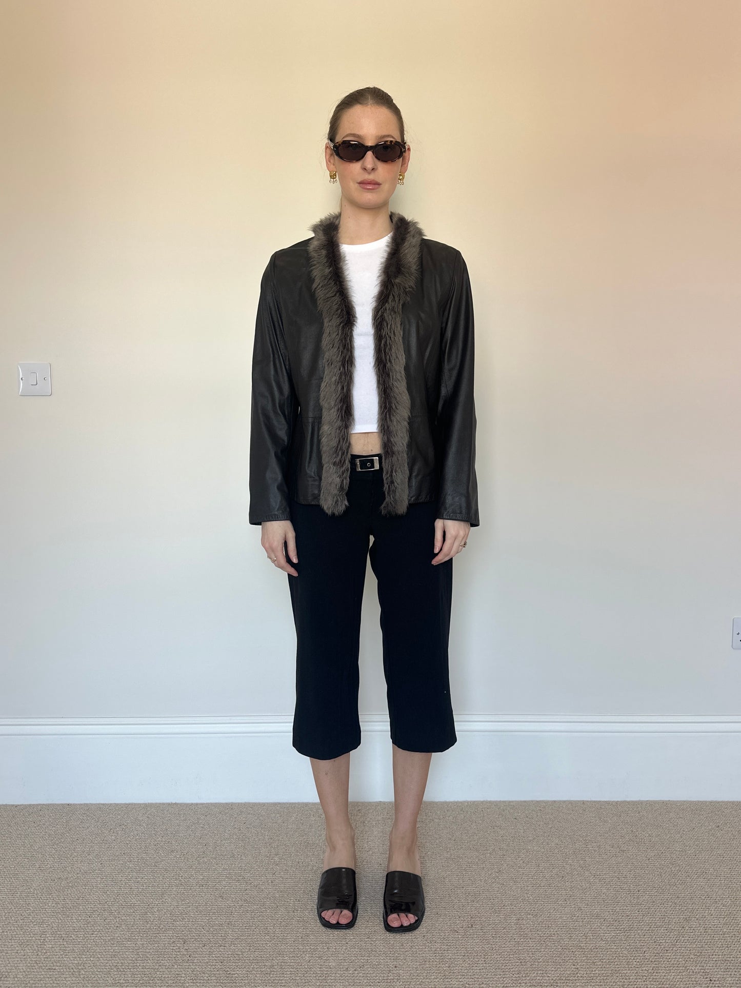 Vintage real leather fur jacket