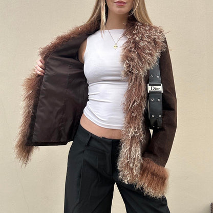 Vintage 00s brown Mongolian afghan jacket