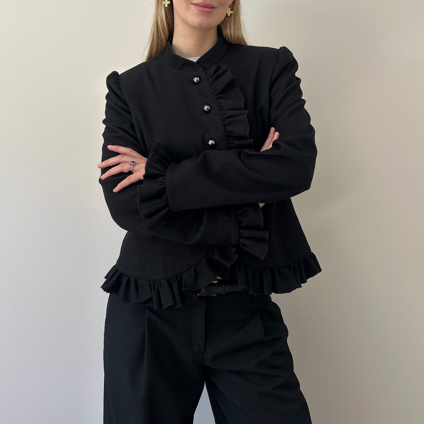 Vintage ruffle asymmetric jacket