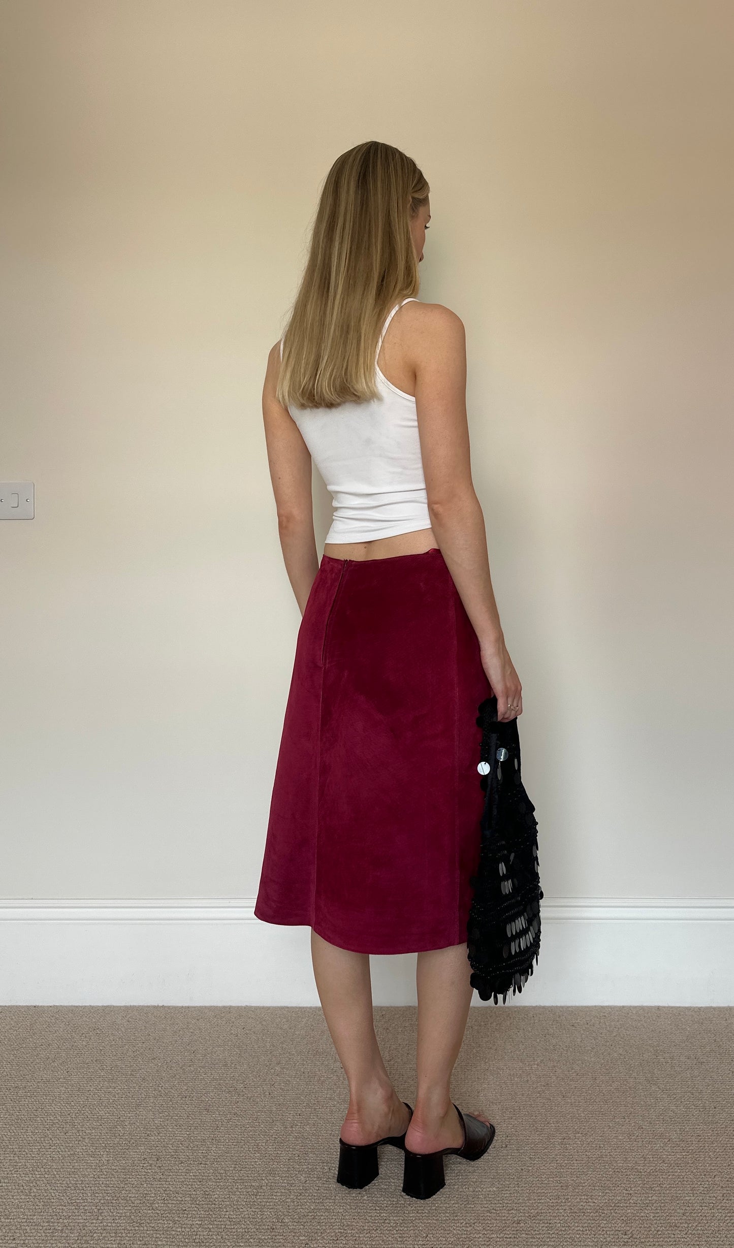 Vintage raspberry suede skirt
