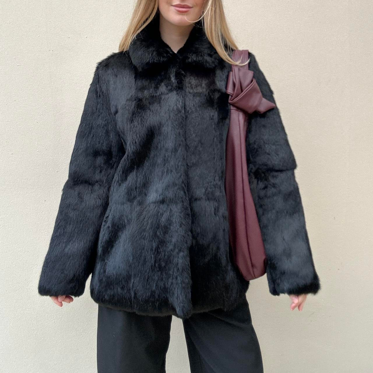 Black real fur coat