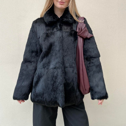 Black real fur coat