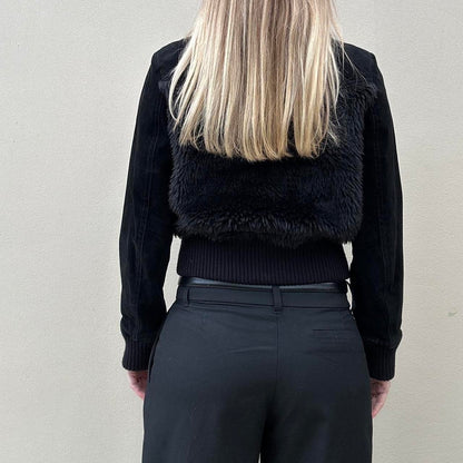 Vintage 00s black suede & fur bomber