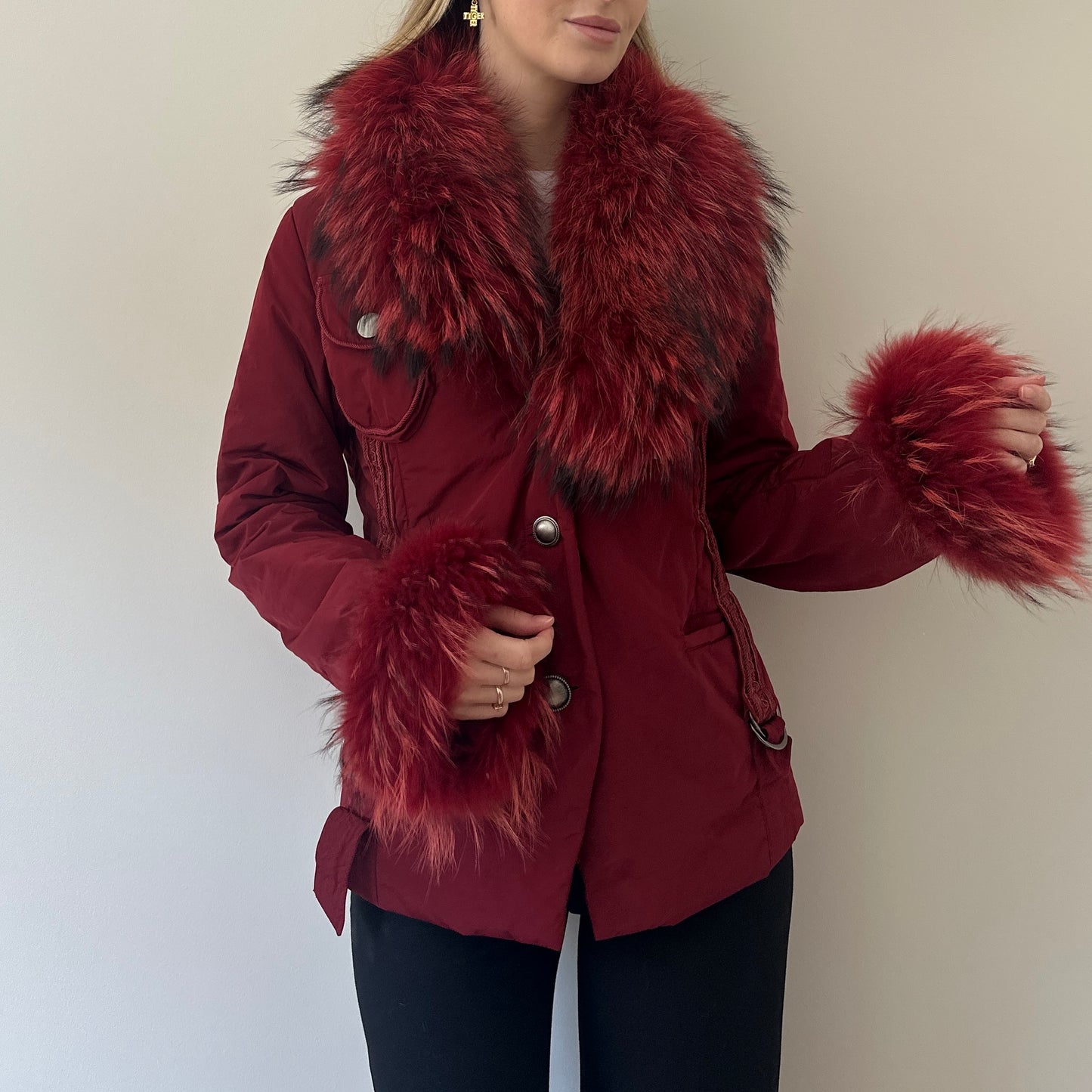 Vintage burgundy fur puffer coat