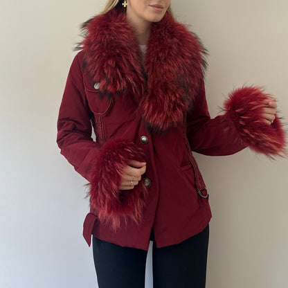 Vintage burgundy fur puffer coat