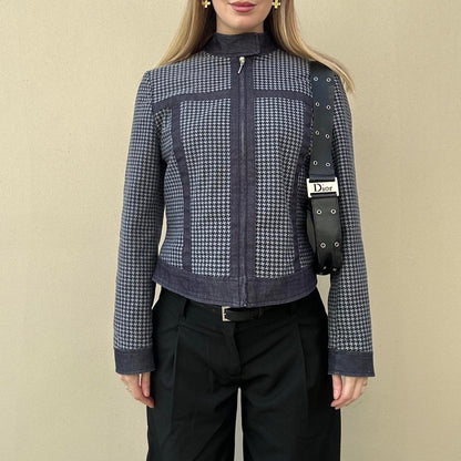 Vintage denim dogtooth biker jacket