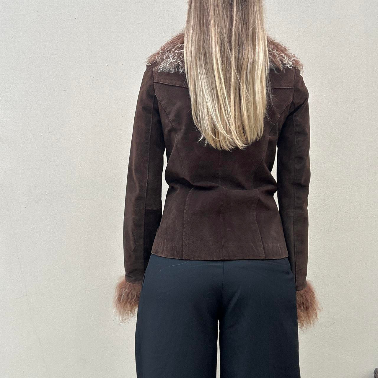 Vintage 00s brown Mongolian afghan jacket