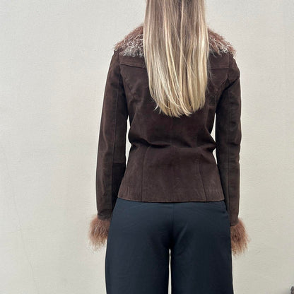 Vintage 00s brown Mongolian afghan jacket