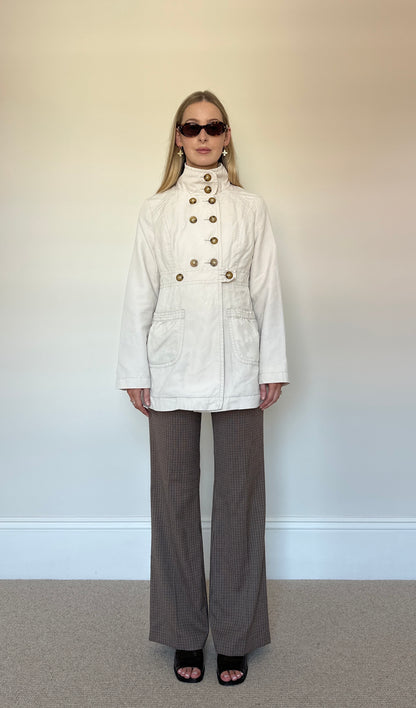 Beige button up trench coat