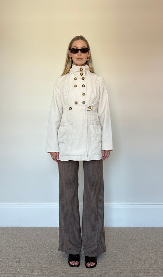 Beige button up trench coat