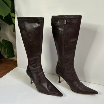 Vintage 00s brown leather pointed toe heeled boots