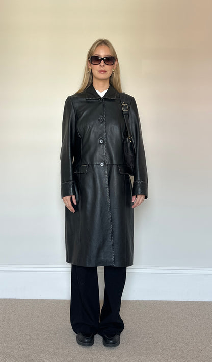 Vintage contrast stitch leather trench coat