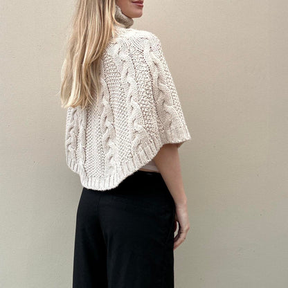 Vintage Cream cable knit poncho